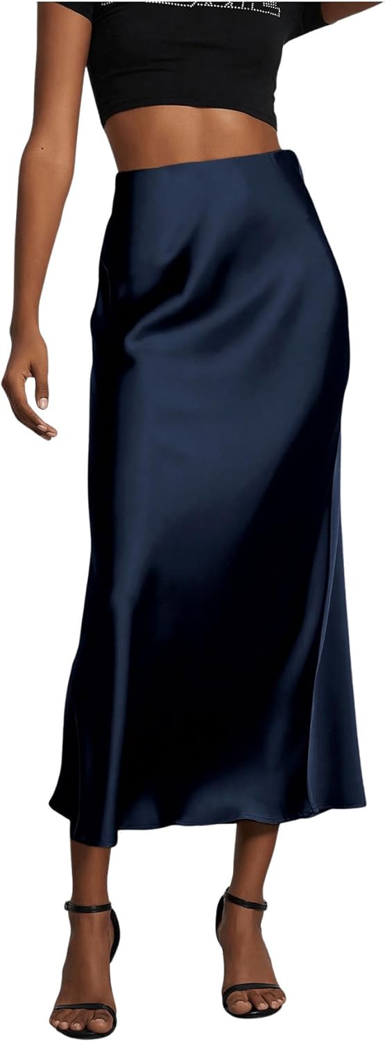 Elegant Satin Midi Skirt for Women - Flared Fishtail Design