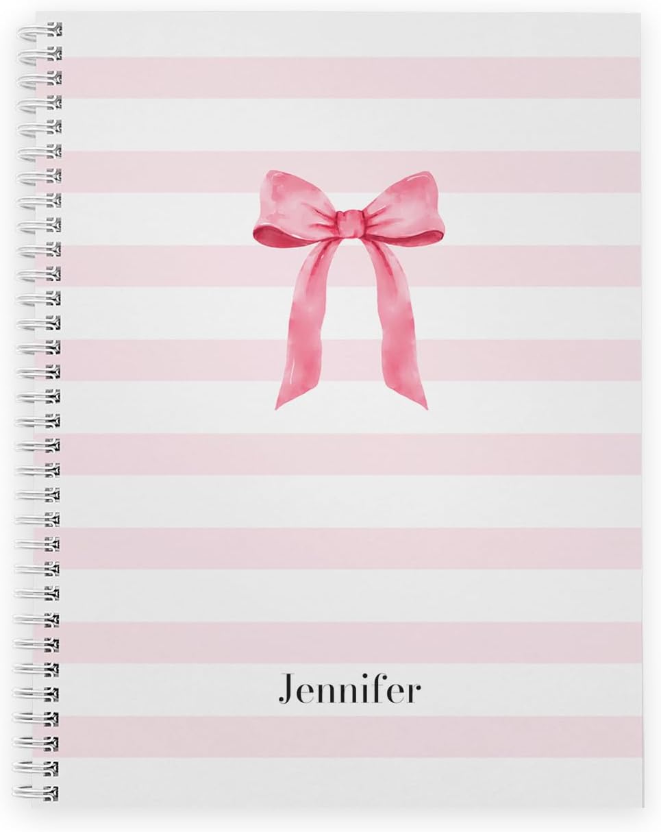 Personalized Pink Bow Spiral Notebook | 120 Custom Pages | Made In USA