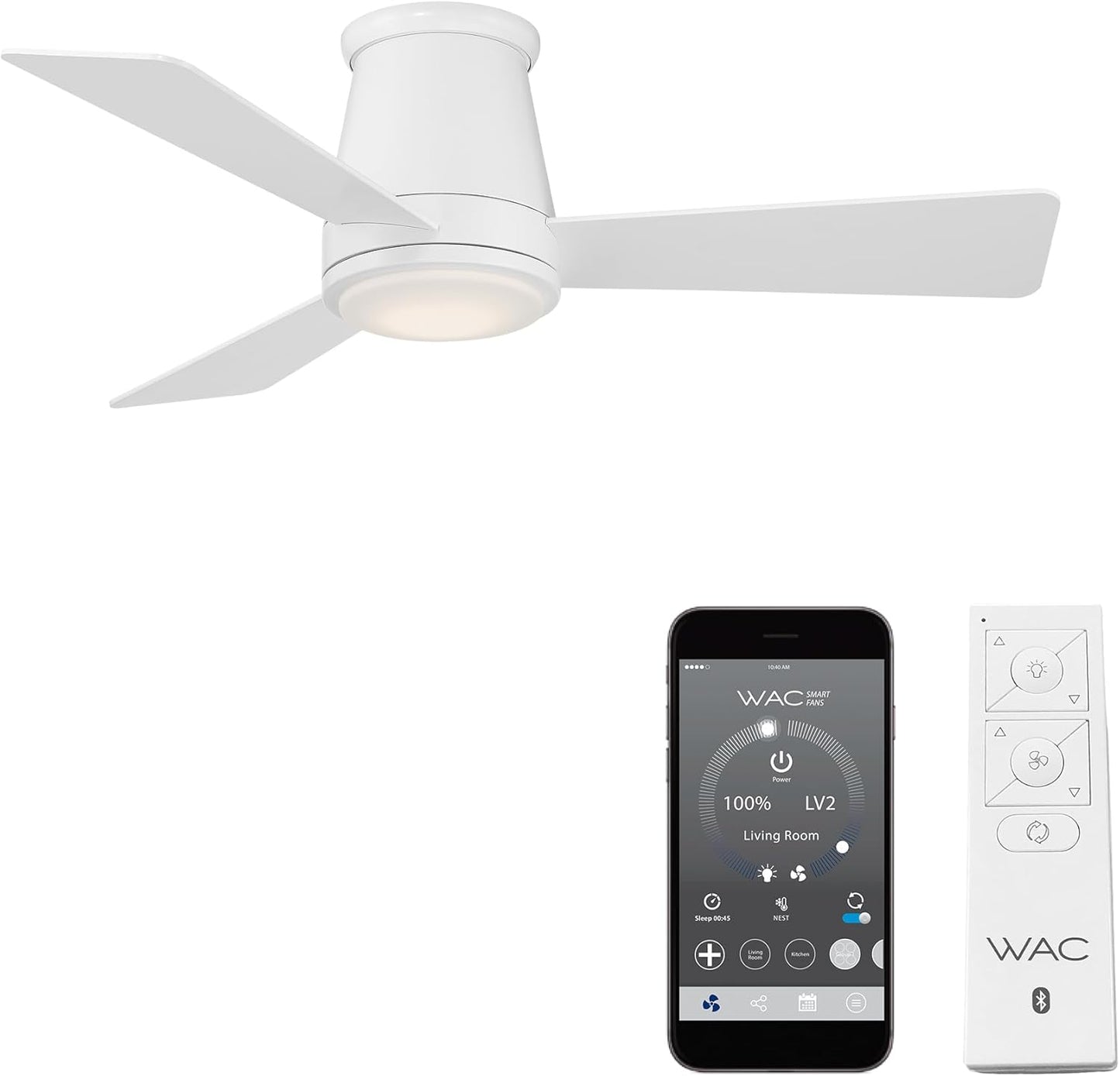 WAC Smart Fan: 44in Matte White Flush Mount, Alexa & App Compatible