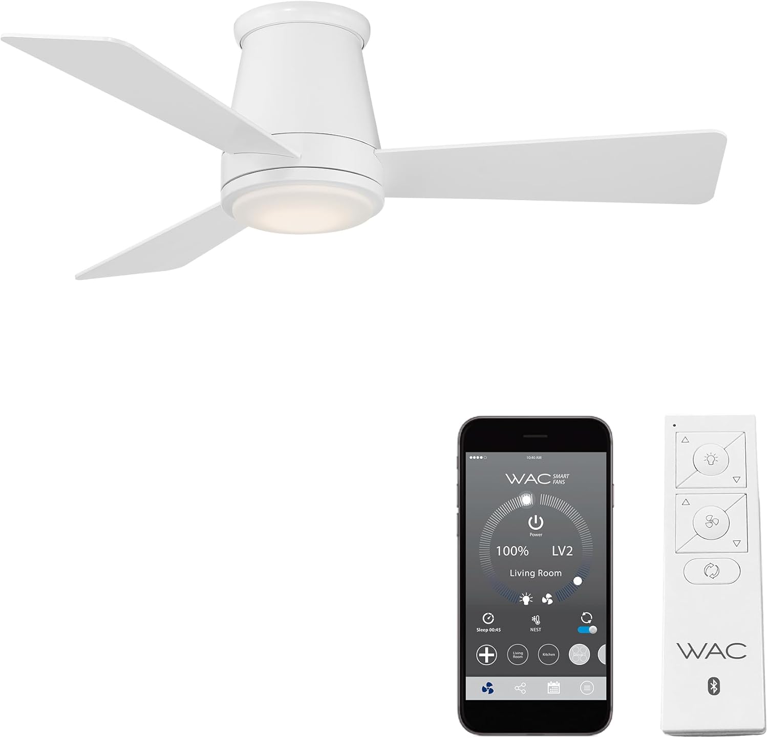 WAC Smart Fan: 44in Matte White Flush Mount, Alexa & App Compatible