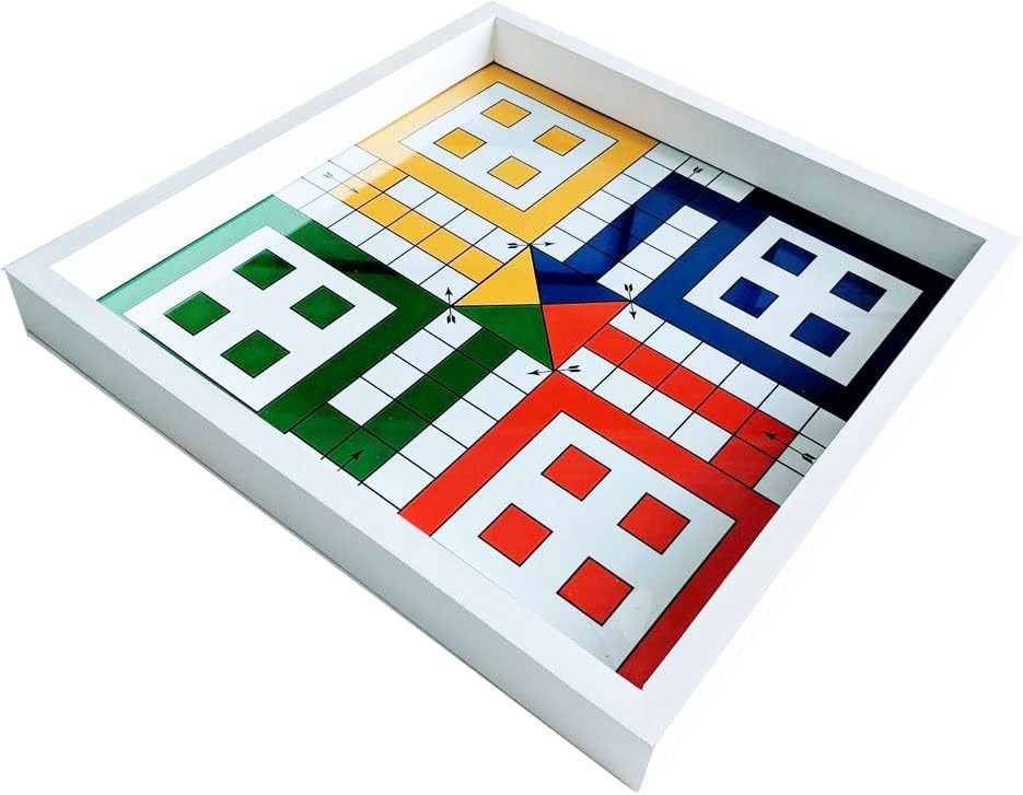 Real Glass Top Ludo Board Game - 17in by 17in with Tokens
