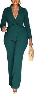 Kafiloe Women Double Breasted Blazer Pants Suit - Smart Work Two Piece