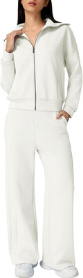 QINSEN Women's Cotton 2 Piece Tracksuit Set - Chic Wide Leg Comfort