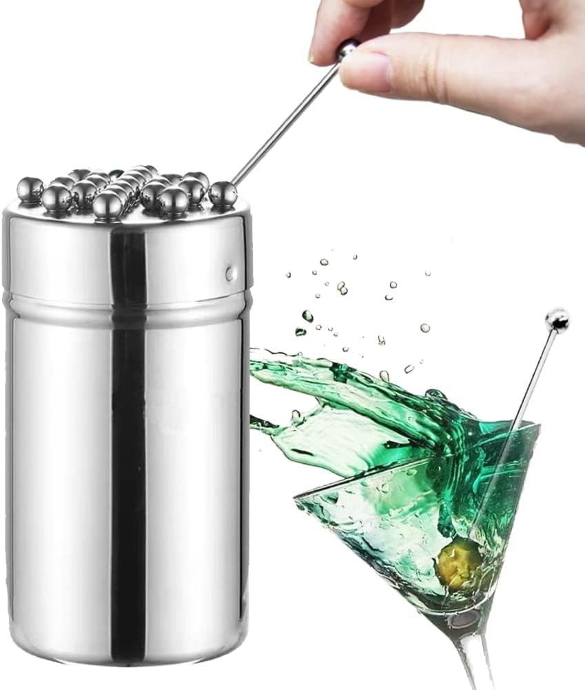 Premium Stainless Steel Cocktail Picks Set - 21 pack + Holder - Stylish Reusable Skewers for Appetizers