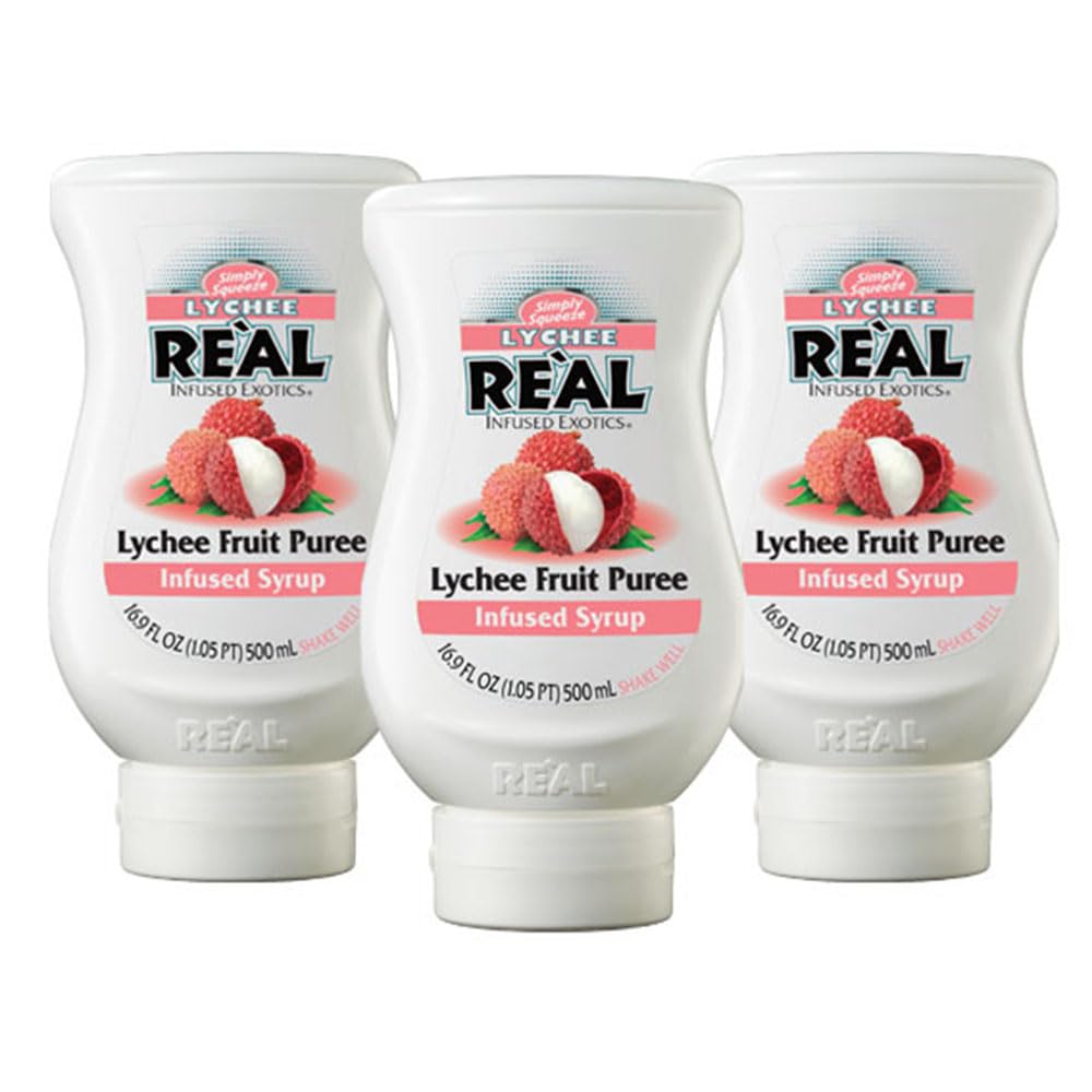 Lychee Fruit Puree Infused Syrup - Pack of 3 Squeezable Bottles