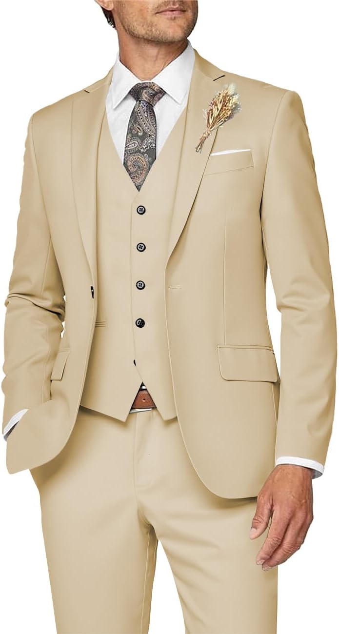 Wangyue Mens Suit 3 Piece Slim Fit for Weddings and Business
