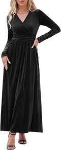 OUGES Women's V-Neck Wrap Waist Maxi Dress - Flattering Everyday