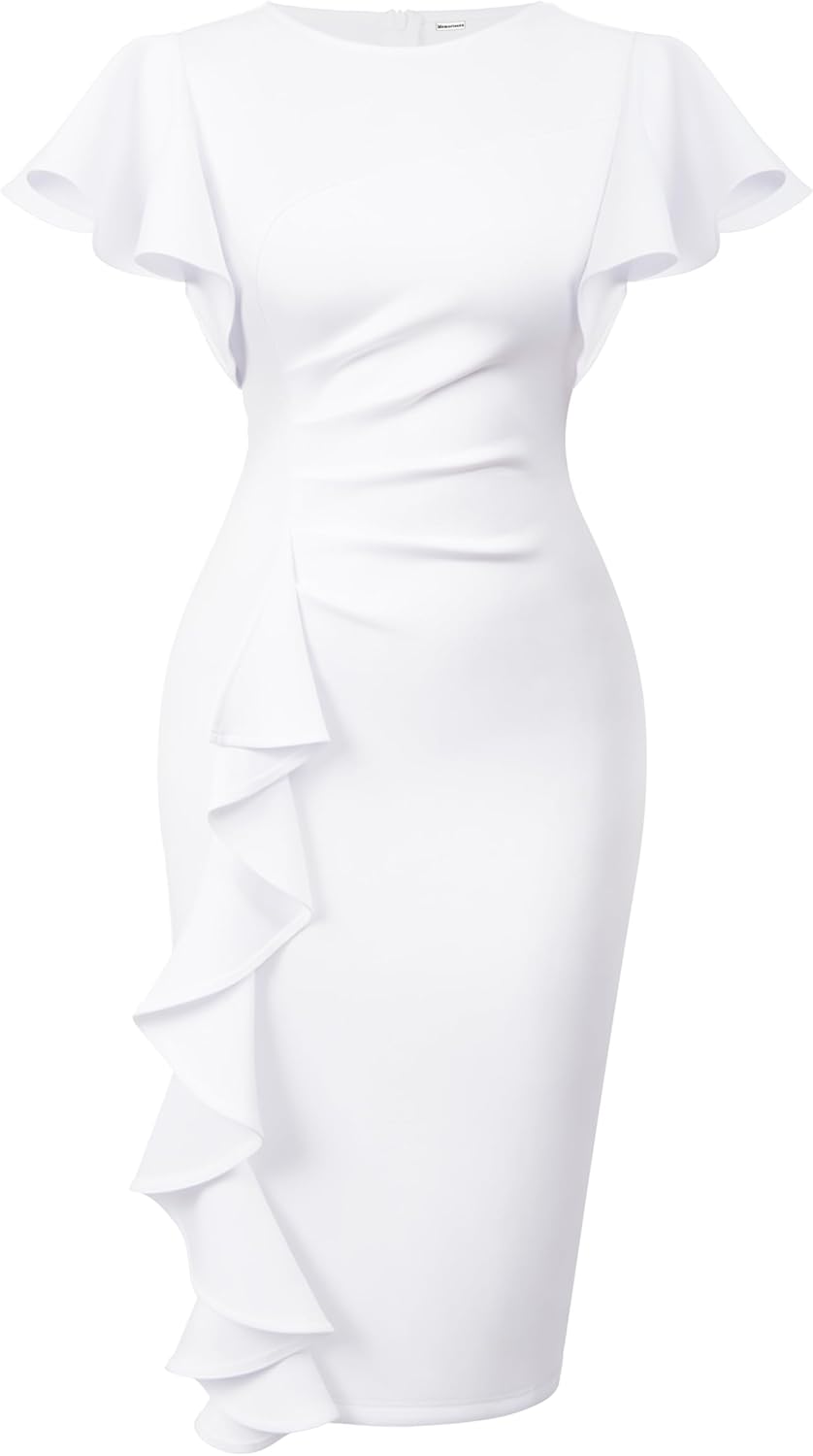 Memoriesea Women's Vintage Church Ruffle Sleeve Midi Dress