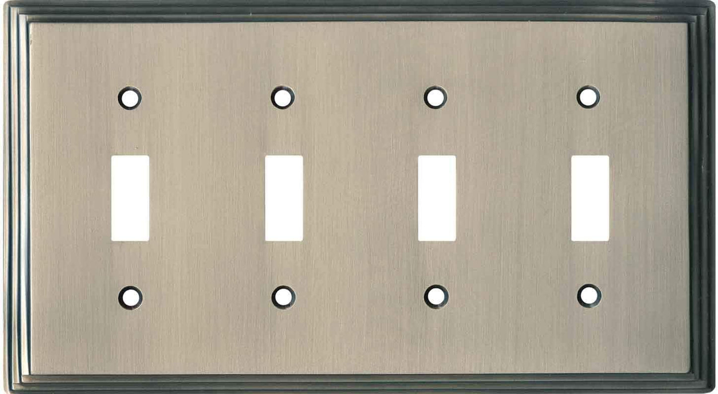 Satin Nickel Art Deco Step Light Switch Cover for 4 Toggle