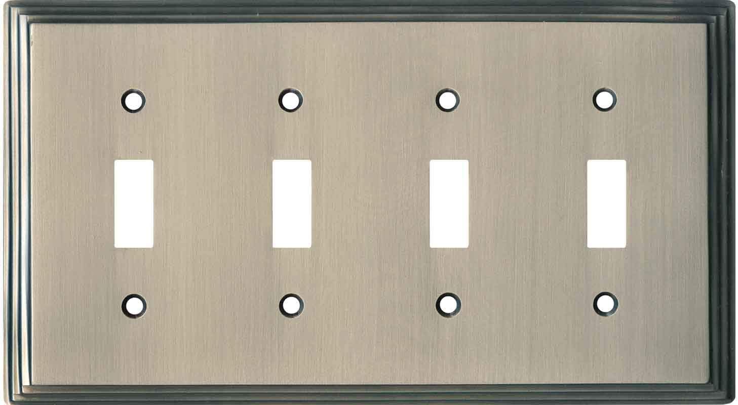 Satin Nickel Art Deco Step Light Switch Cover for 4 Toggle