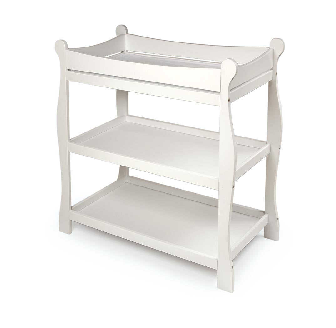 Sleigh Style Baby Changing Table with Safety Rails and Storage