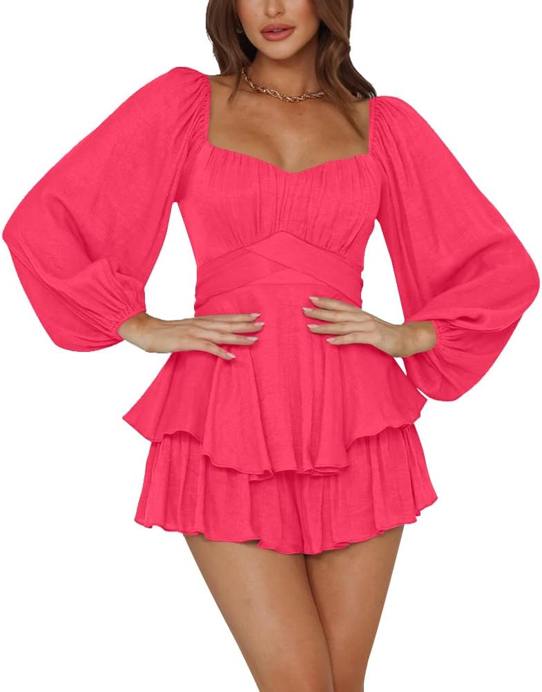 LYANER Women's Jumpsuit with Ruffle Layer and Tie Waist