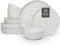 Ceramic Dinnerware Set for 4 - Reactive Glaze Plates and Bowls (Fog