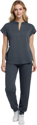 Medical Scrubs for Women Set - Stand-up Collar Top & Jogger Pants fit