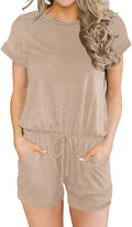 Women's Summer Crewneck Loose Short Sleeve Jumpsuit Romper