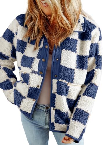 SHEWIN Women's Casual Sherpa Plaid Jacket for Fall and Winter