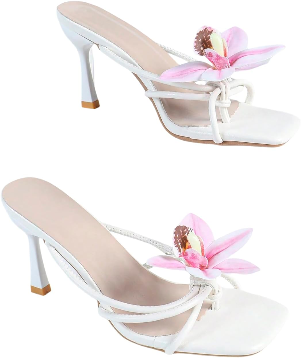 MakeMeChic Women's Open Toe Floral Kitten Heels for Summer