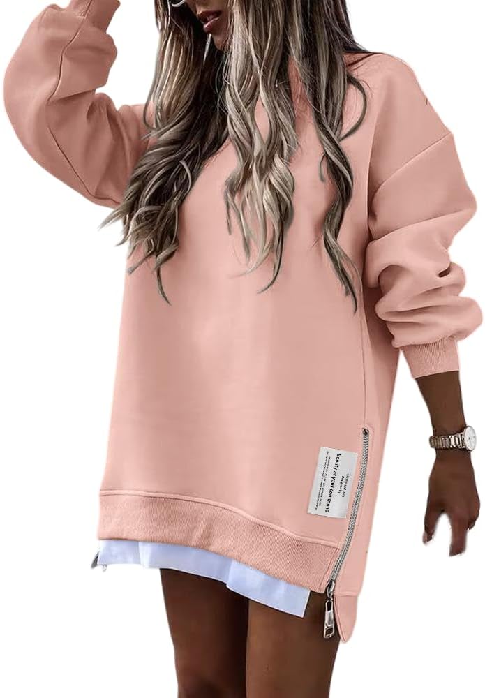 Oversized Sweatshirt for Women with Zipper Slit Design