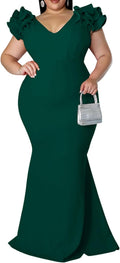 Plus Size Maxi Dress for Women - V-Neck Mermaid Evening Gown