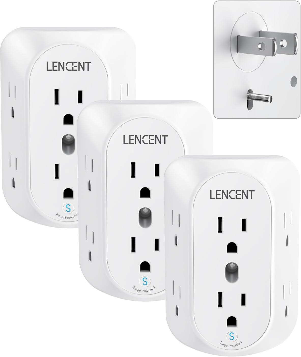LENCENT 2 Prong Power Strip with 6 Outlets and Surge Protection
