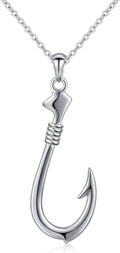 DAOCHONG S925 Sterling Silver Fish Hook Pendant Necklace - Elegant