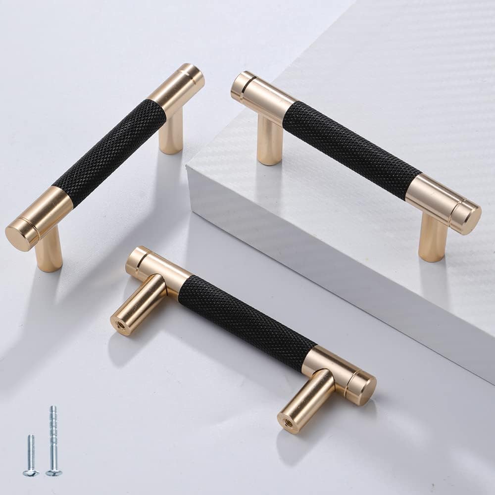 Stylish 12 Pack 3 Inch Gold and Black Cabinet Pulls for Home