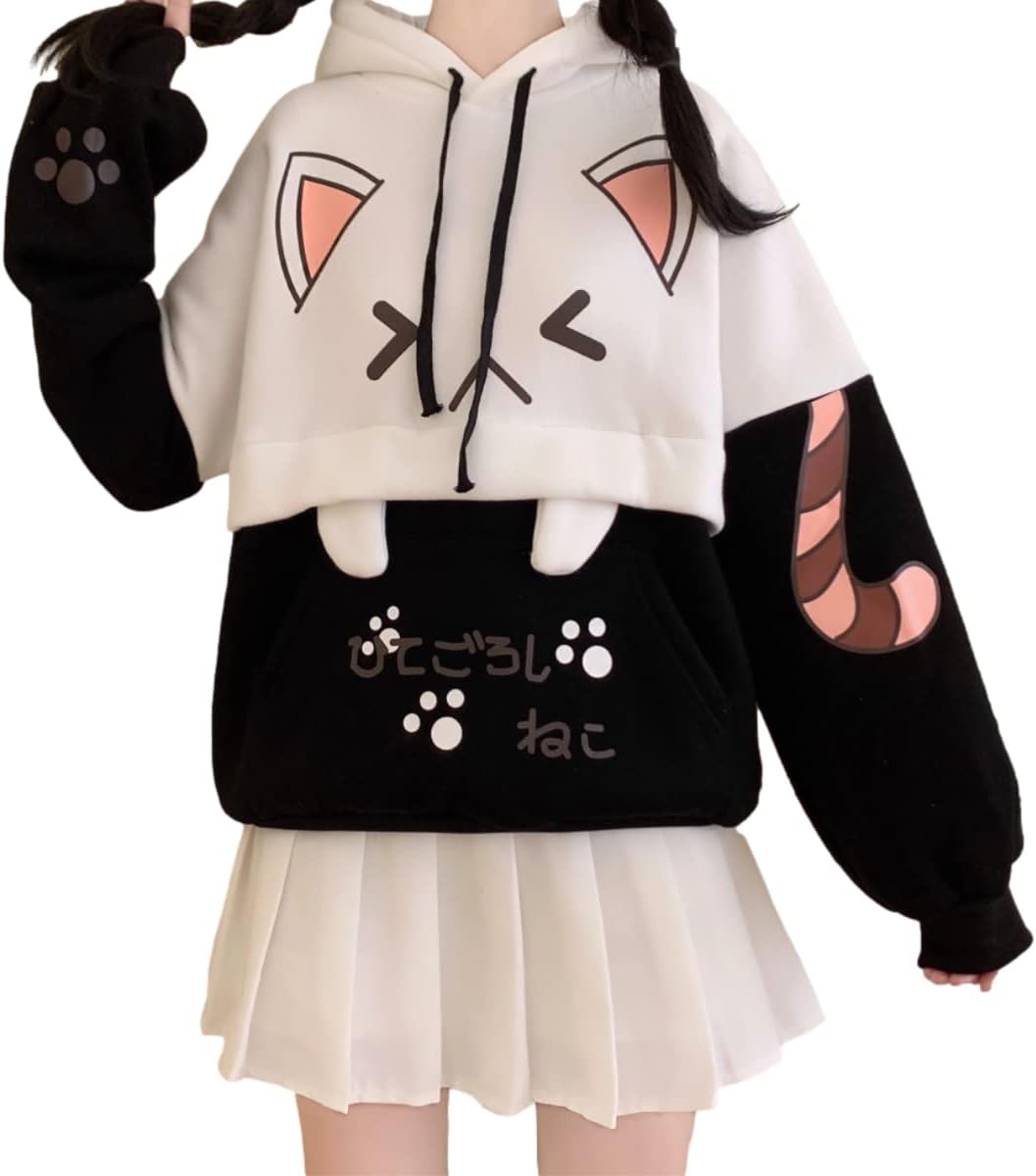 Cute Cat Graphic Hoodie - Kawaii Anime Style!