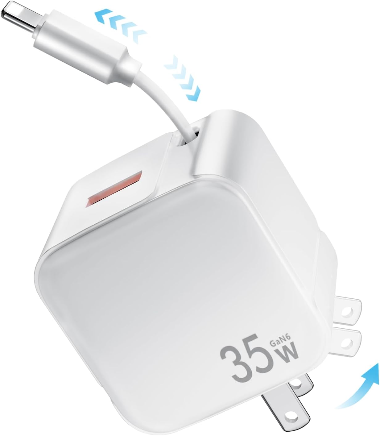 Fast 35W Retractable Wall Charger for iPhone & iPad - Home, Travel, Office