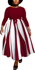 Women Plus Size Wrap V Neck Maxi Dress - Belted 3/4 Sleeve