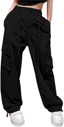 Cromoncent Girls and Womens High Waist Parachute Pants Y2K Style