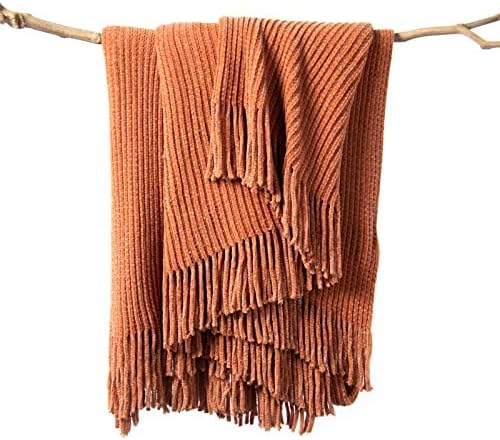 lifein Throw Blanket for Couch - Cozy Burnt Orange Chenille