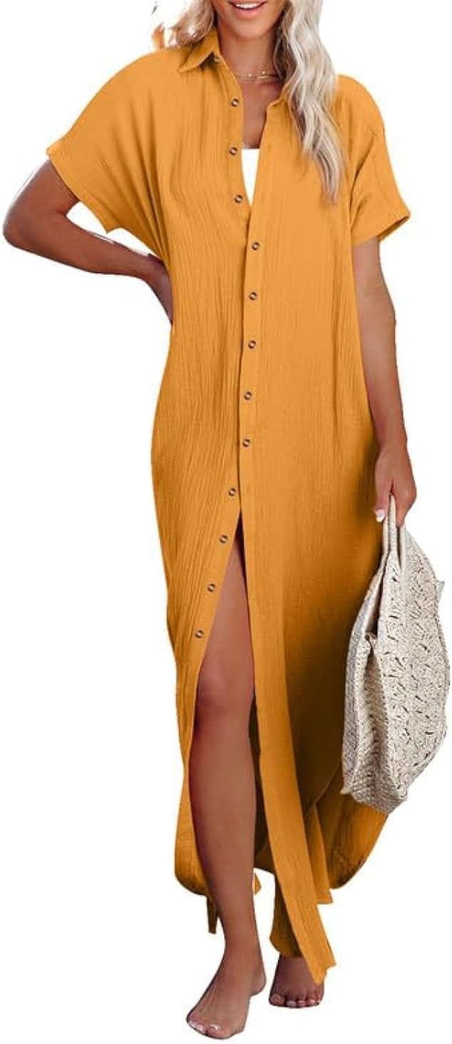 Dokotoo Womens Casual Short Sleeve Side Split Beach Dress