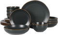 Hazeltine 16 Piece Stoneware Dinnerware Set - Durable Matte Black