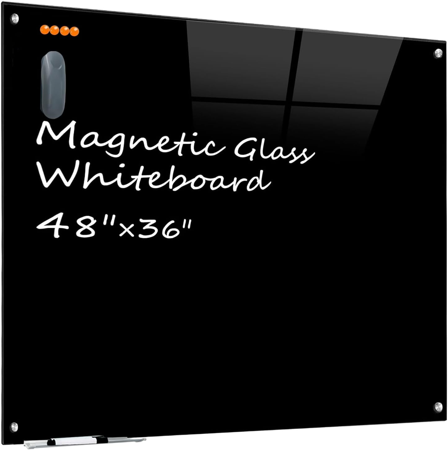 KIZZBY Black Glass Dry Erase Board - Large Frameless Board