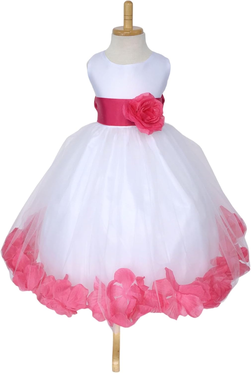 Rose Petal White Tulle Satin Flower Girl Gown for Special Events