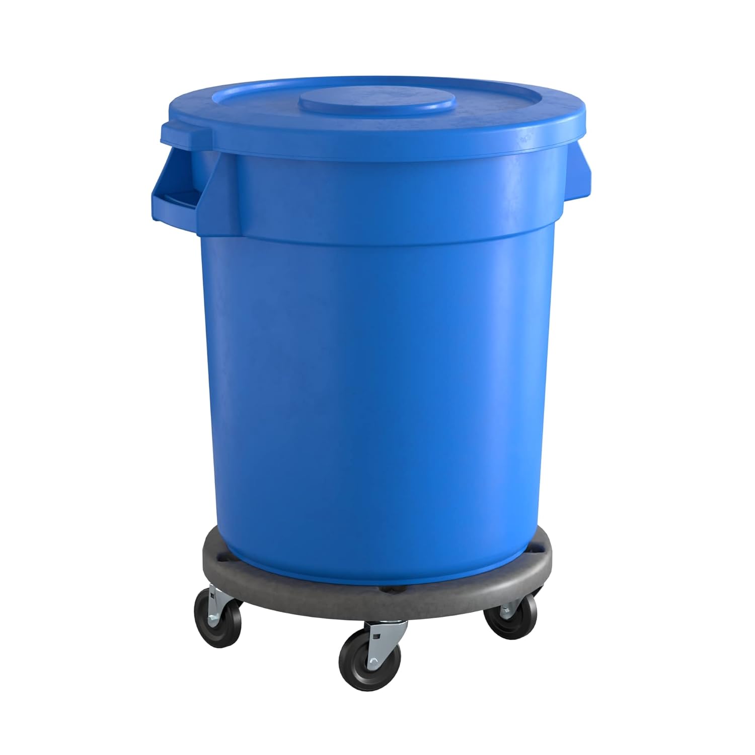 20 Gallon Blue Round Commercial Trash Can with Lid and Dolly