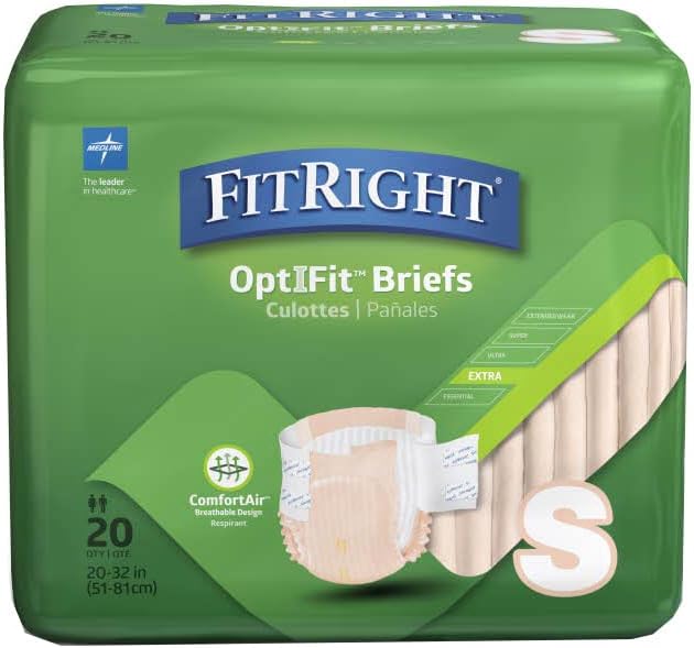 Medline OptiFit Adult Briefs, Small, 20 Count - Stay Comfortable & Dry!