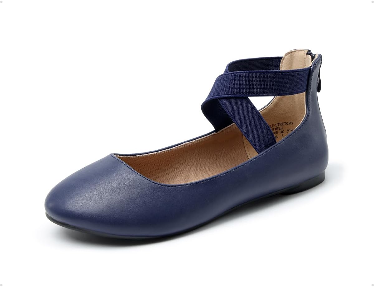 DREAM PAIRS Women's Comfortable Fashion Elastic Ankle Straps Flats