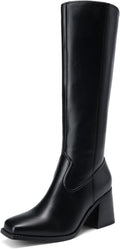 DREAM PAIRS Knee High Boots Chunky Heel Square Toe - Stable Style
