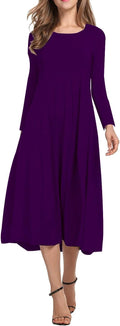 Necooer Women's Casual Pleated Midi Dress - Flattering Everyday Fit