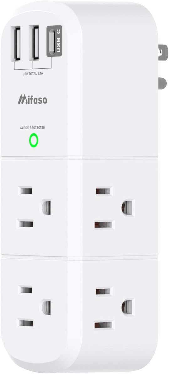 Mifaso USB Surge Protector - 6 AC 3 USB Ports