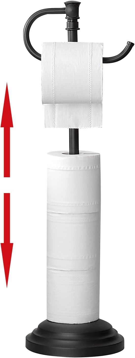 RUMOSE Toilet Paper Holder Stand: Adjustable Matte Black Design