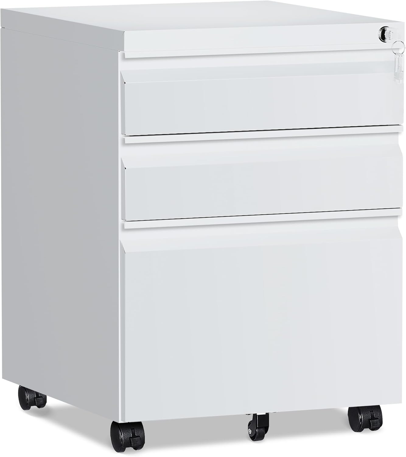 3 Drawer File Cabinet with Lock and Wheels for Secure Storage