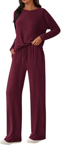 Womens 2 Piece Lounge Set Long Sleeve Crewneck - Wide Leg Comfort