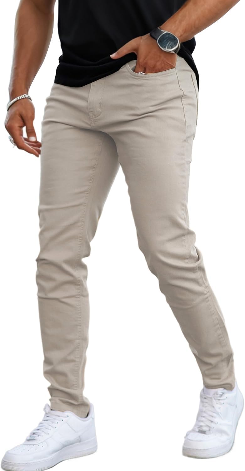 Mens Skinny Stretch Jeans with Expandable Waist for Comfort