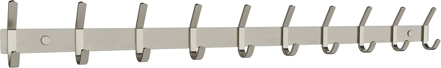 Brushed Nickel Coat Rack Wall Mount with 10 Heavy Duty Hooks