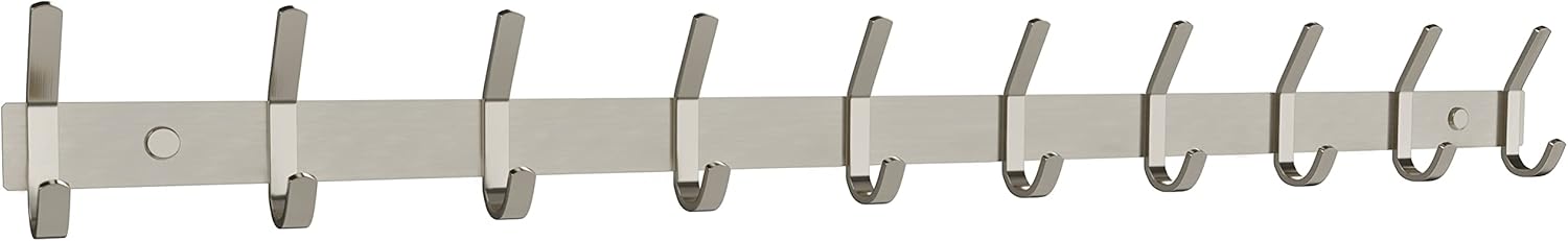 Brushed Nickel Coat Rack Wall Mount with 10 Heavy Duty Hooks
