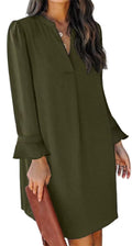 QACOHU Fall Dresses for Women 2025 Casual V Neck Long Sleeves