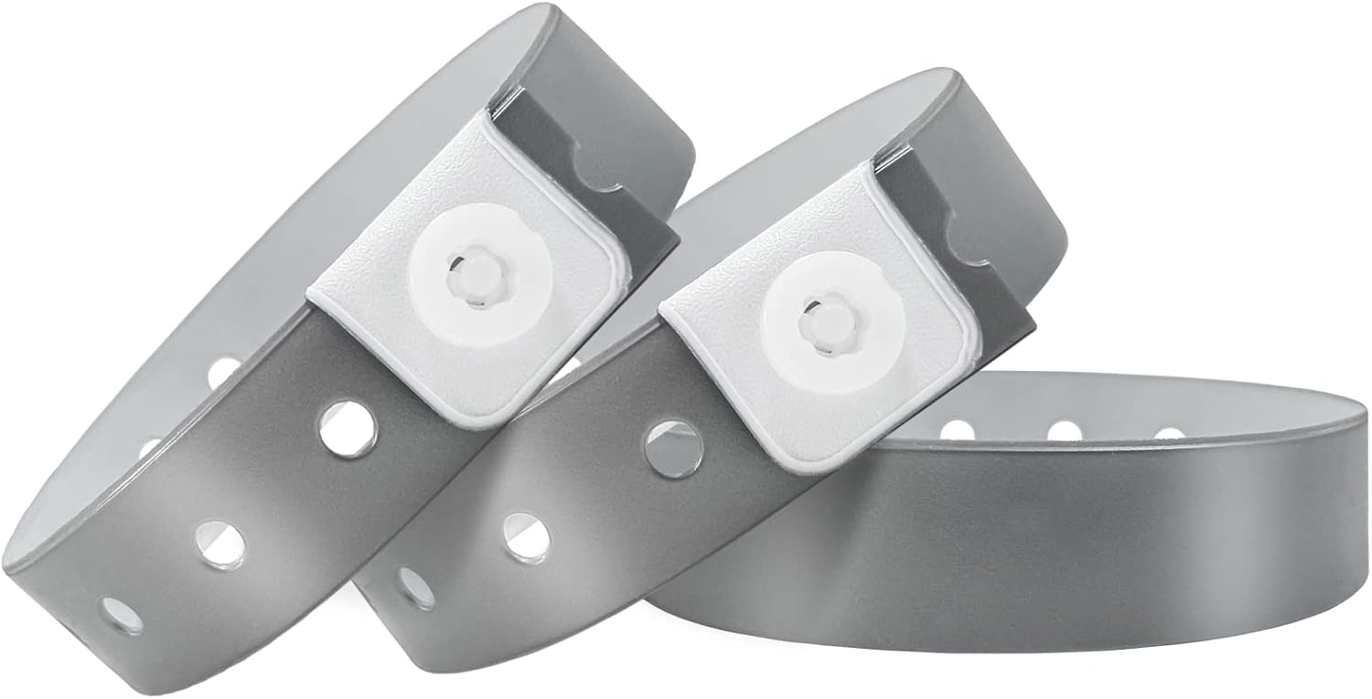 Silver Plastic Wristbands for Events - 500 Pack Waterproof Bands
