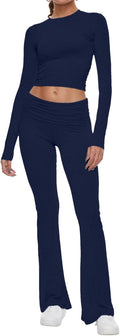 AnotherChill Women's 2 Piece Lounge Set - Flare Pants & Cropped Top be
